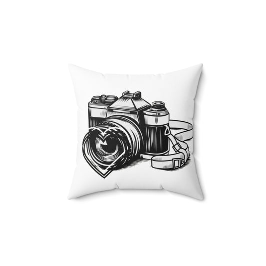 Spun Polyester Square Pillow/Camera Loves you/Black/White/BG