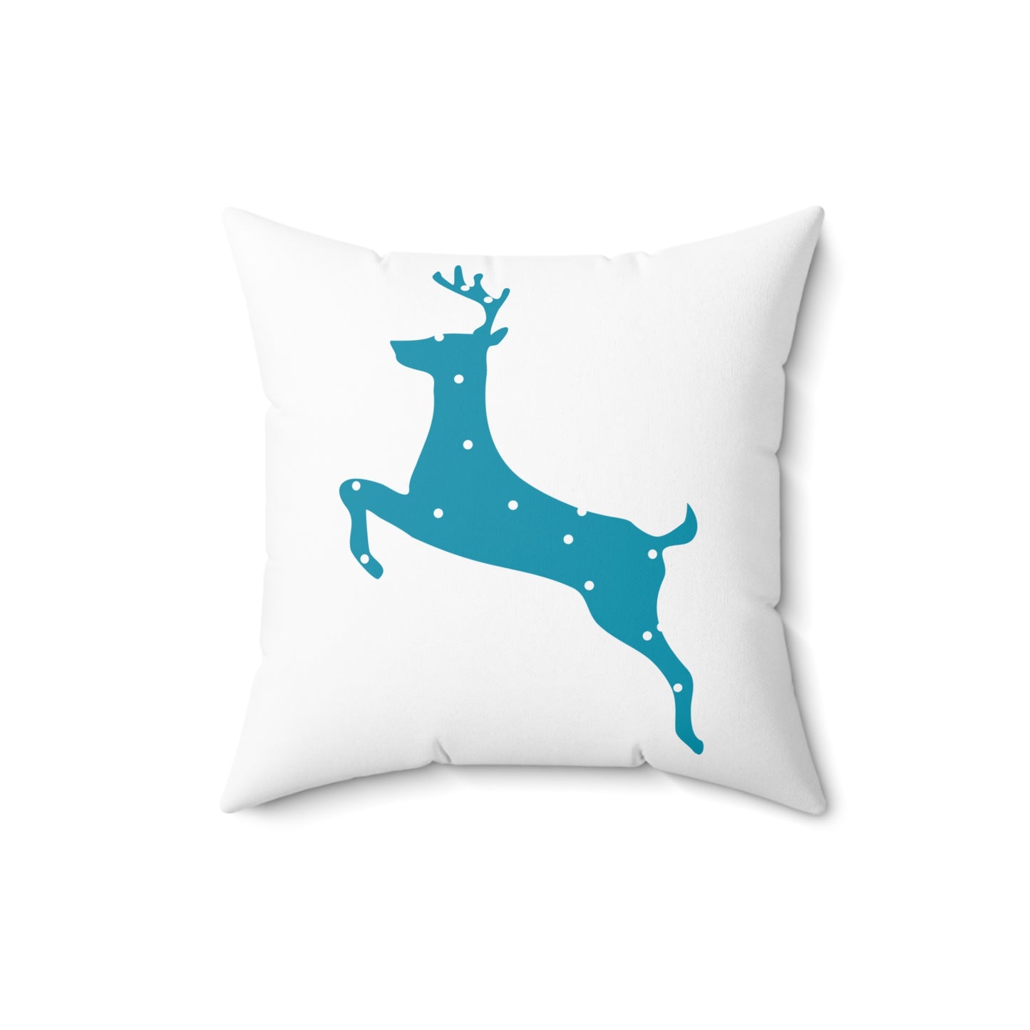 Spun Polyester Square Pillow/Turquoise Poke a Dot Reindeer/Holiday/White