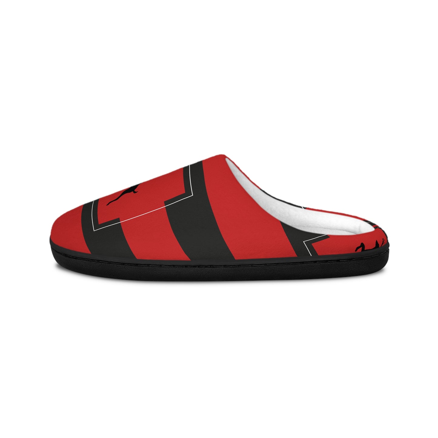 Men's Indoor Slippers/ Holiday/ Red/Black striped Reindeer