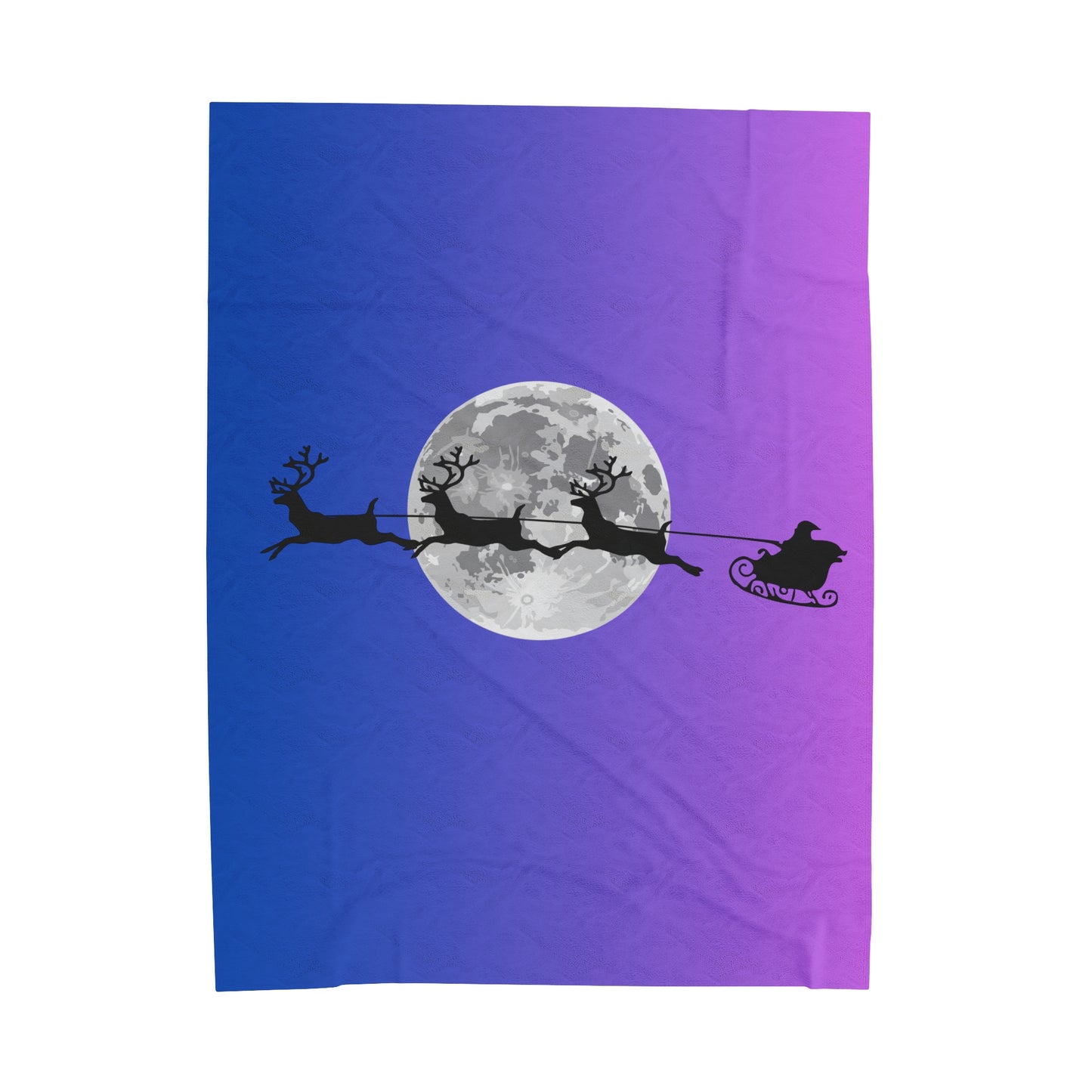 Velveteen Plush Holiday Blanket/ Purple Gradient/Santa flying across the moon