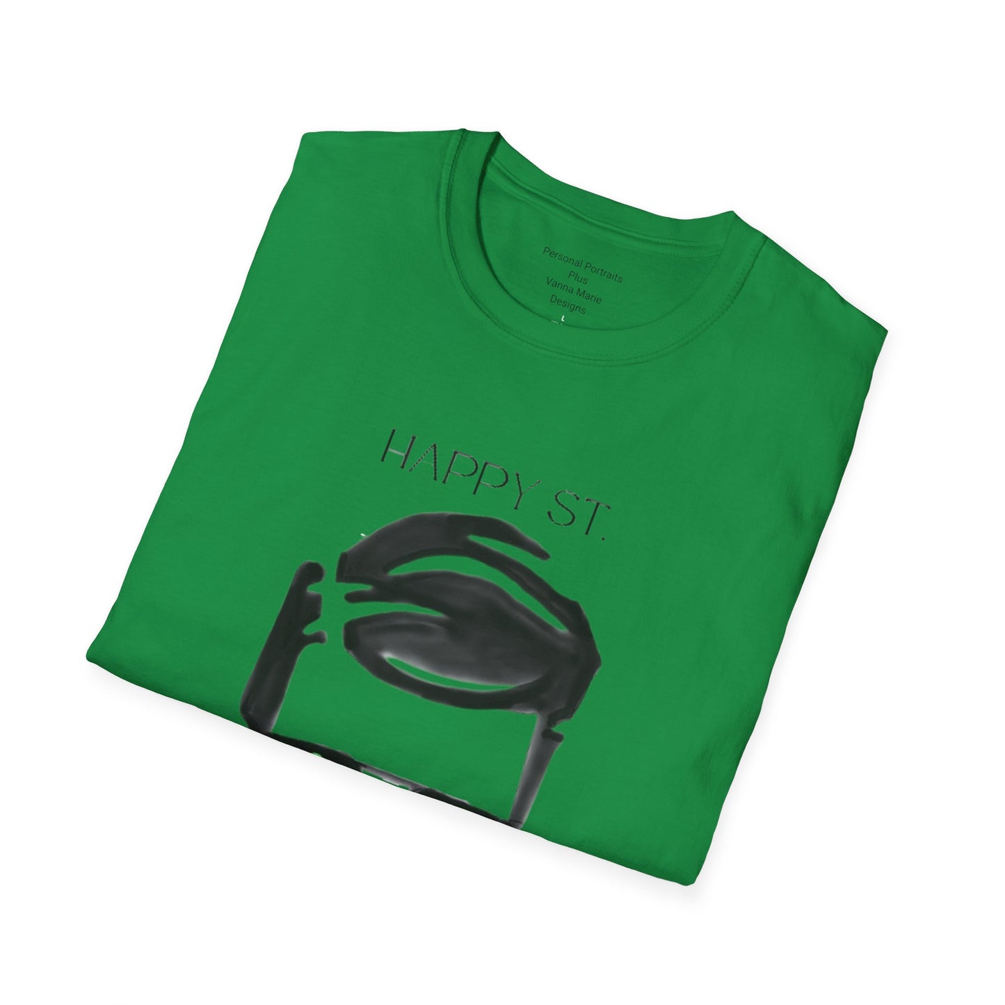 Unisex Softstyle T-Shirt/Happy St. Patrick's Day/ Man/ Brunette/ Black Glasses/Green Clovers