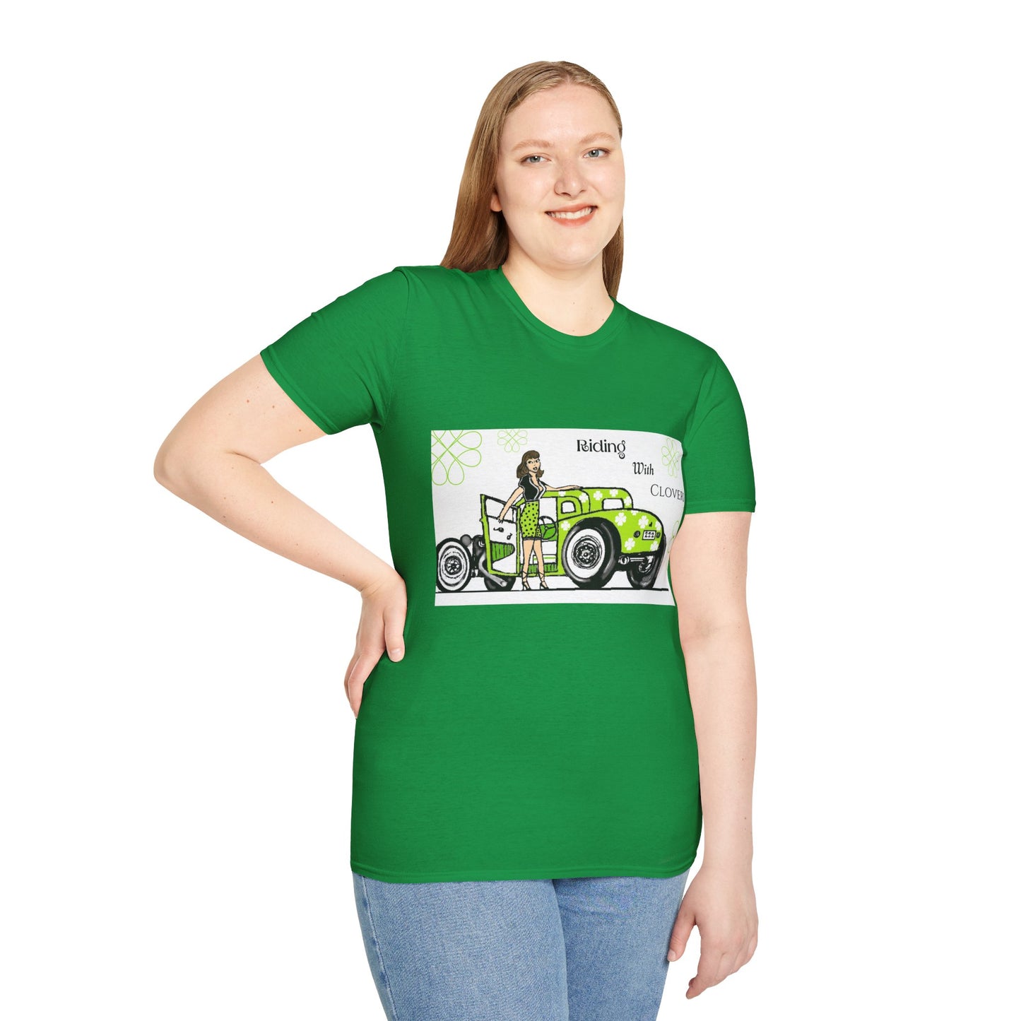 Unisex Softstyle T-Shirt/Riding with Clovers/brunnett