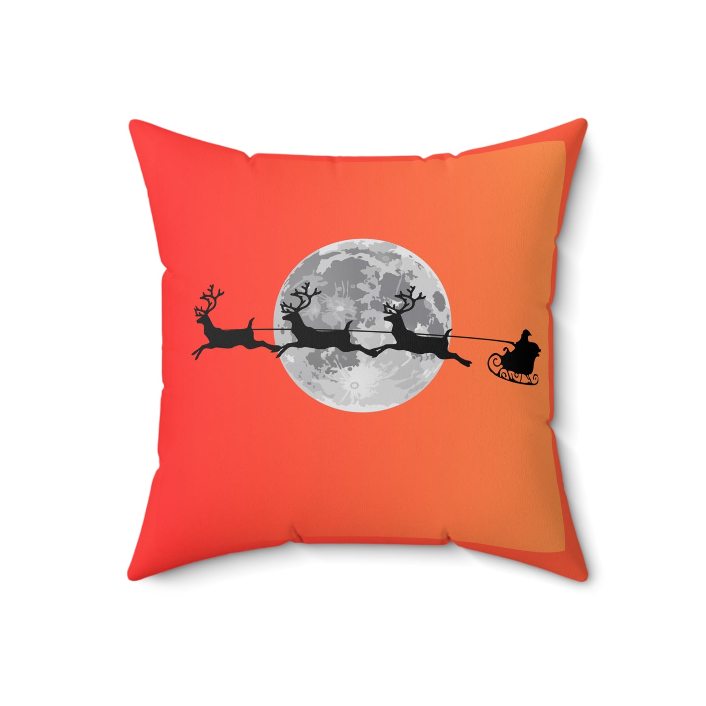 Spun Polyester Square Pillow/Orange Gradient/Santa flying across the moon/Silhouette