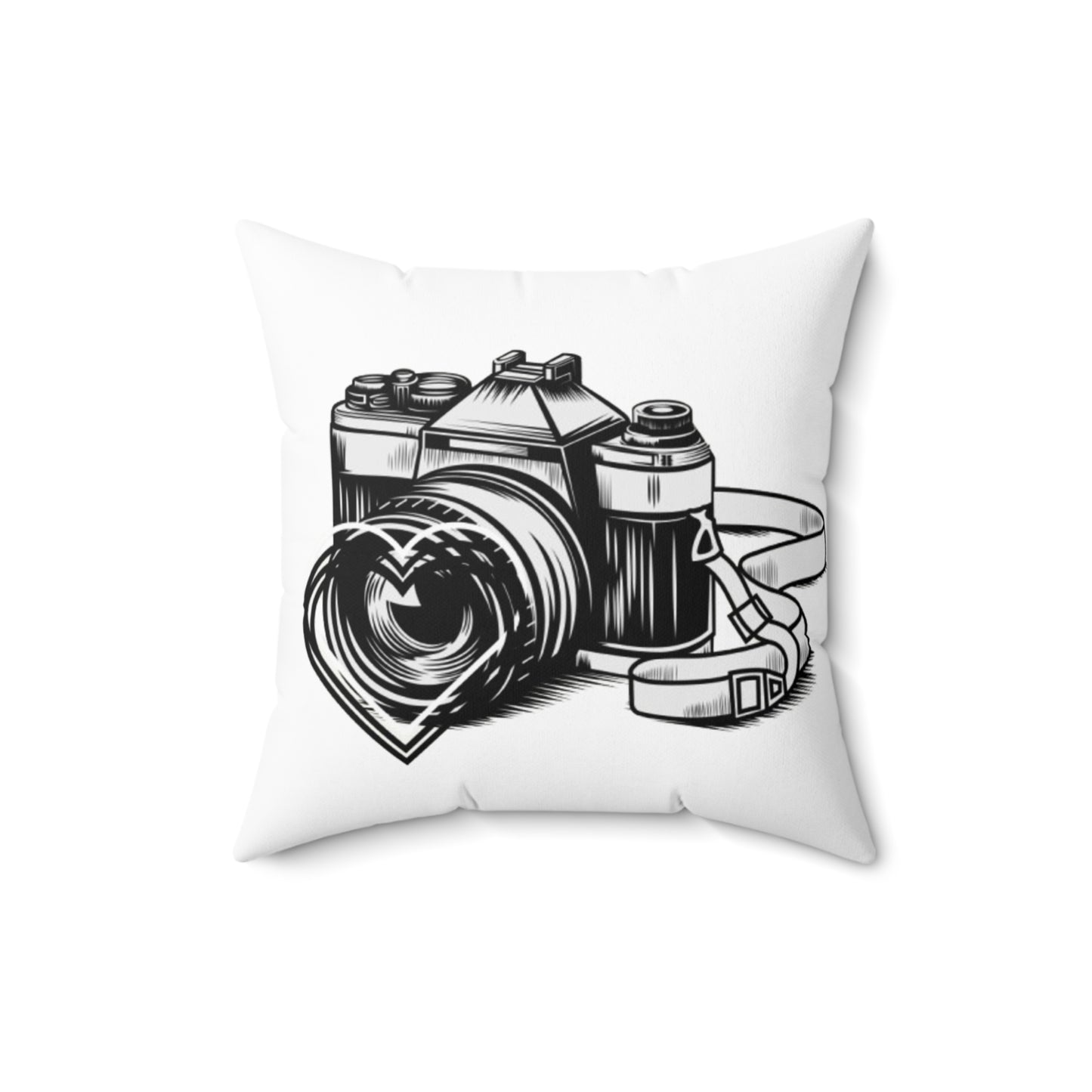 Spun Polyester Square Pillow/Camera Loves you/Black/White/BG