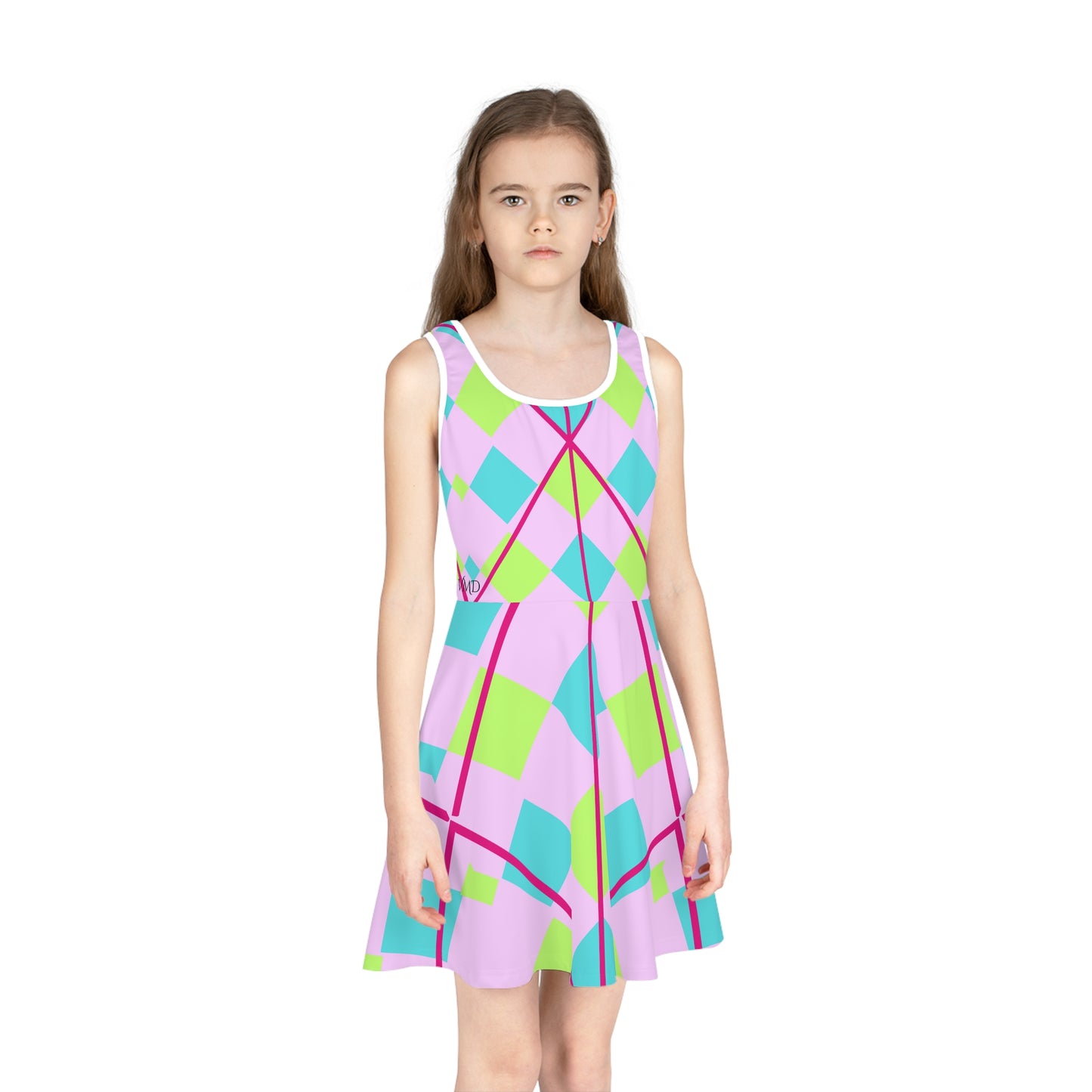 Girls' Sleeveless Sundress (AOP)/Spring/Easter/Green/Blue/Diamond