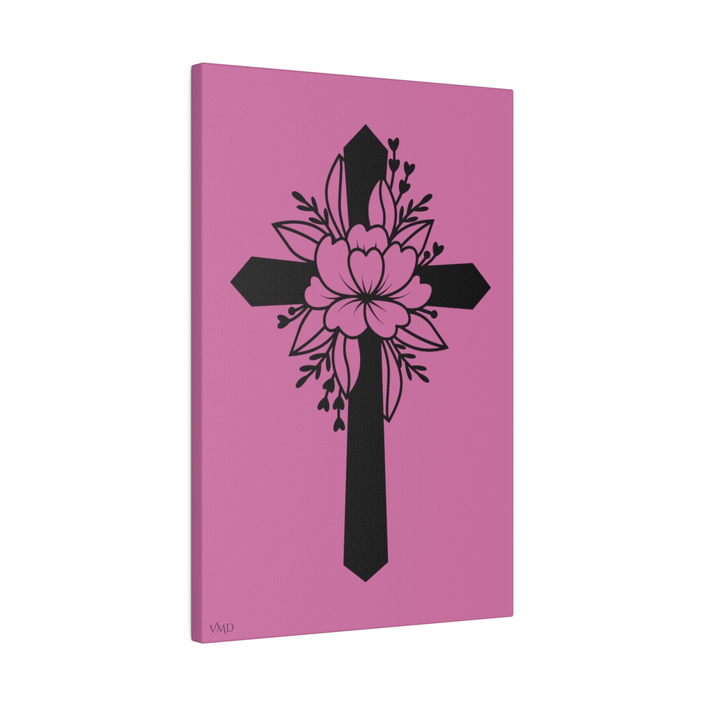 Digital Portrait Print, 0.75"/Floral Cross/Pink BG