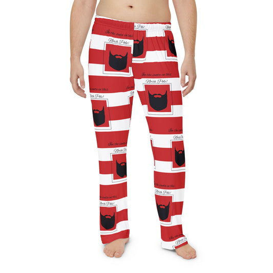 Men's Pajama Pants (AOP)/I'm the Santa in this North Pole/ Red/white striped/Holiday