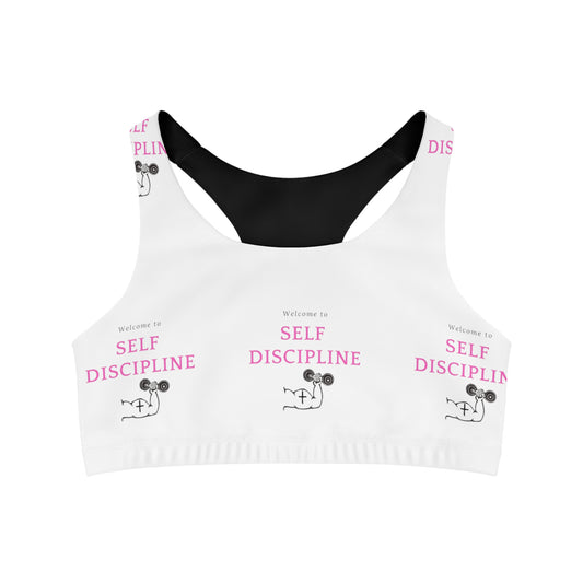 Seamless Sports Bra (AOP)/Welcome to self discipline/pink