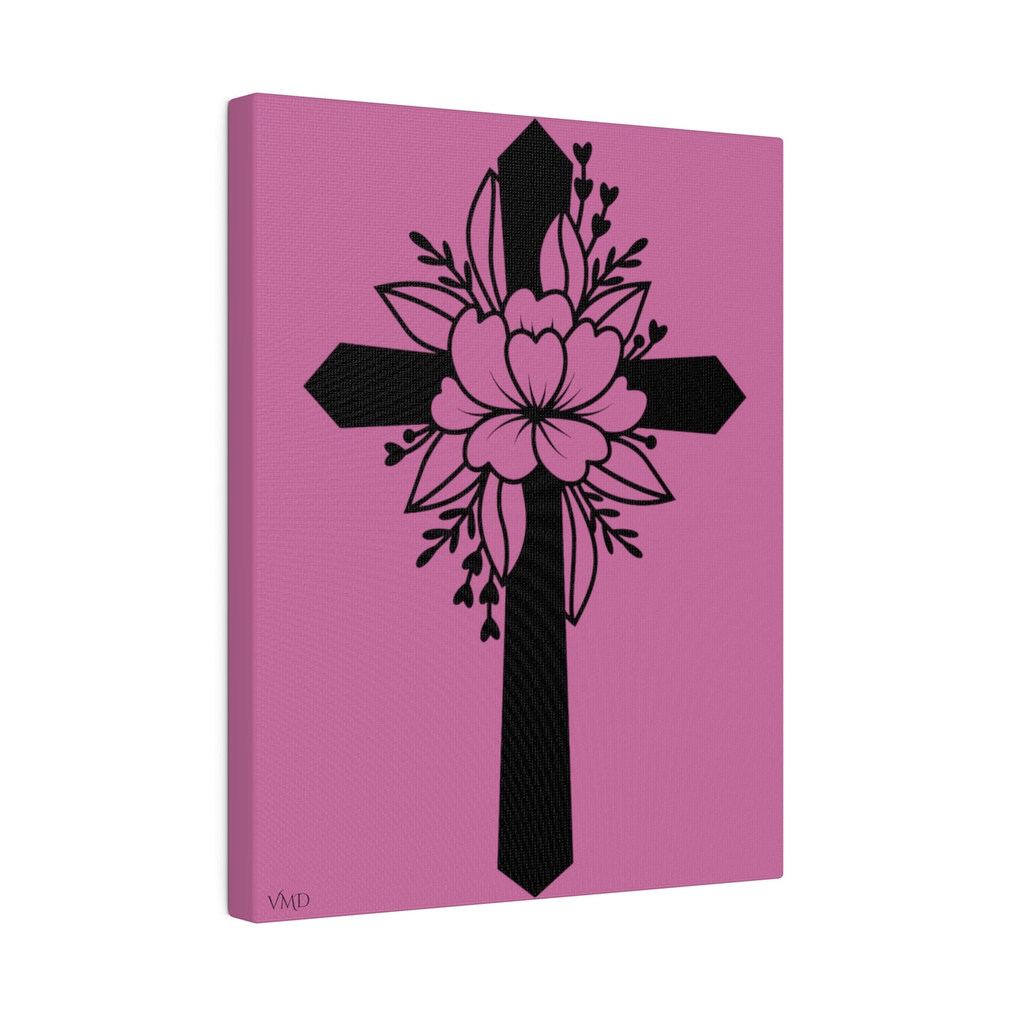 Digital Portrait Print, 0.75"/Floral Cross/Pink BG