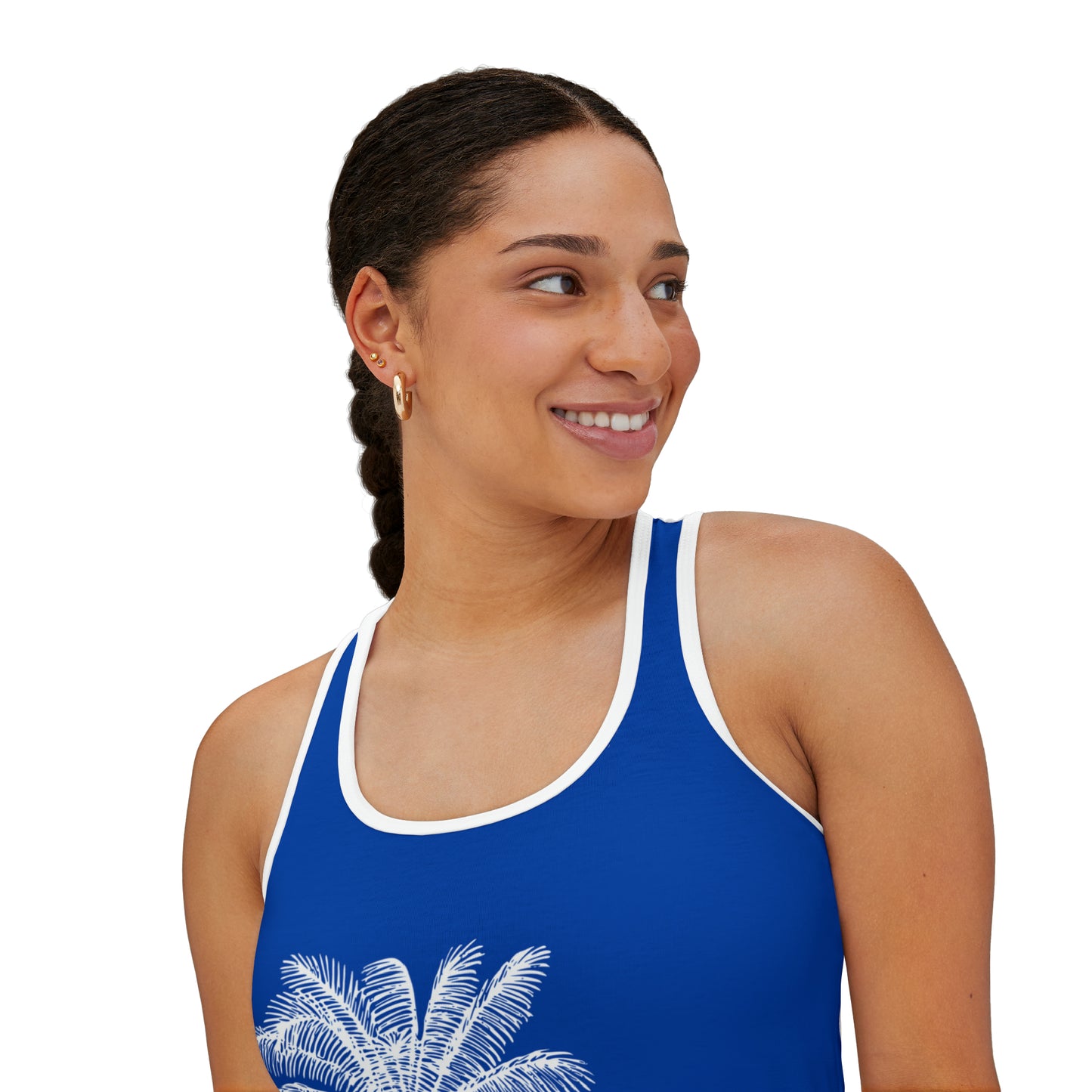 Women's Tank Top/Colored Lining/Black/White (AOP)Palm Tree/Blue/White