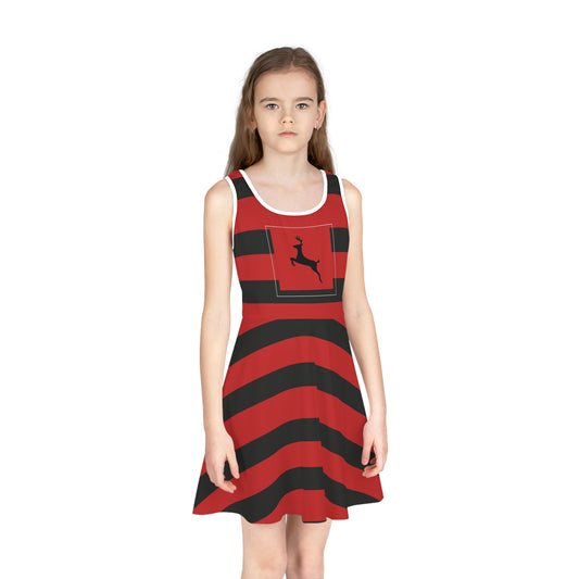 Girls' Sleeveless Sundress (AOP)/ Reindeer Black/Red Striped