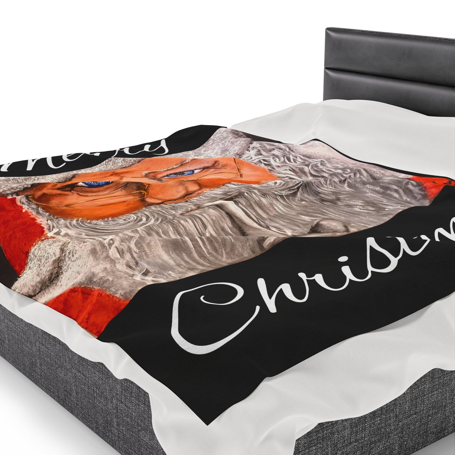 Velveteen Plush Blanket/Santa/Merry Christmas/Black