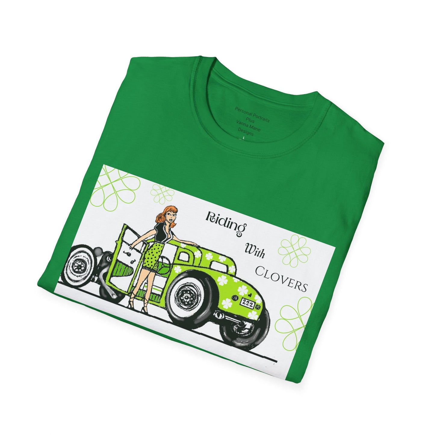 Unisex Softstyle T-Shirt Riding with clovers/ Redhead