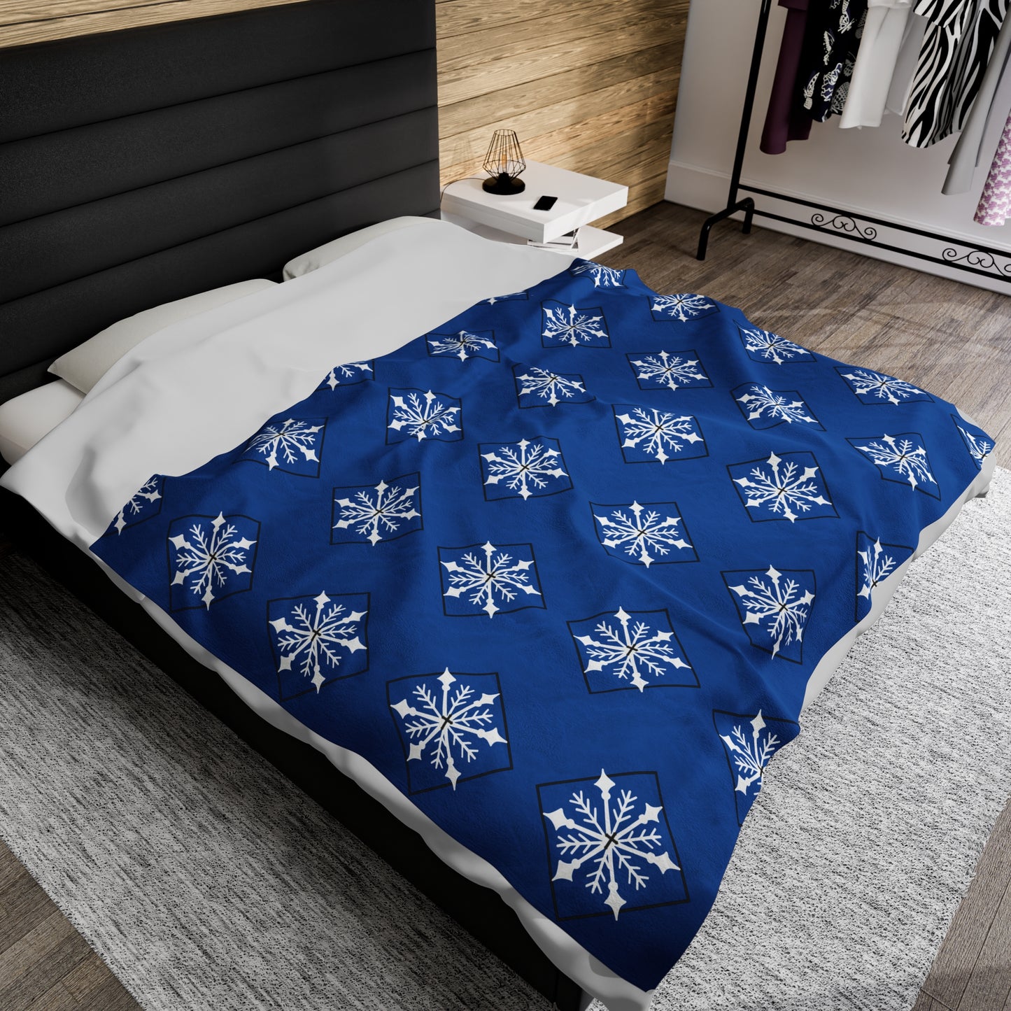 Velveteen Plush Blanket/Holiday/Snowflake/Blue