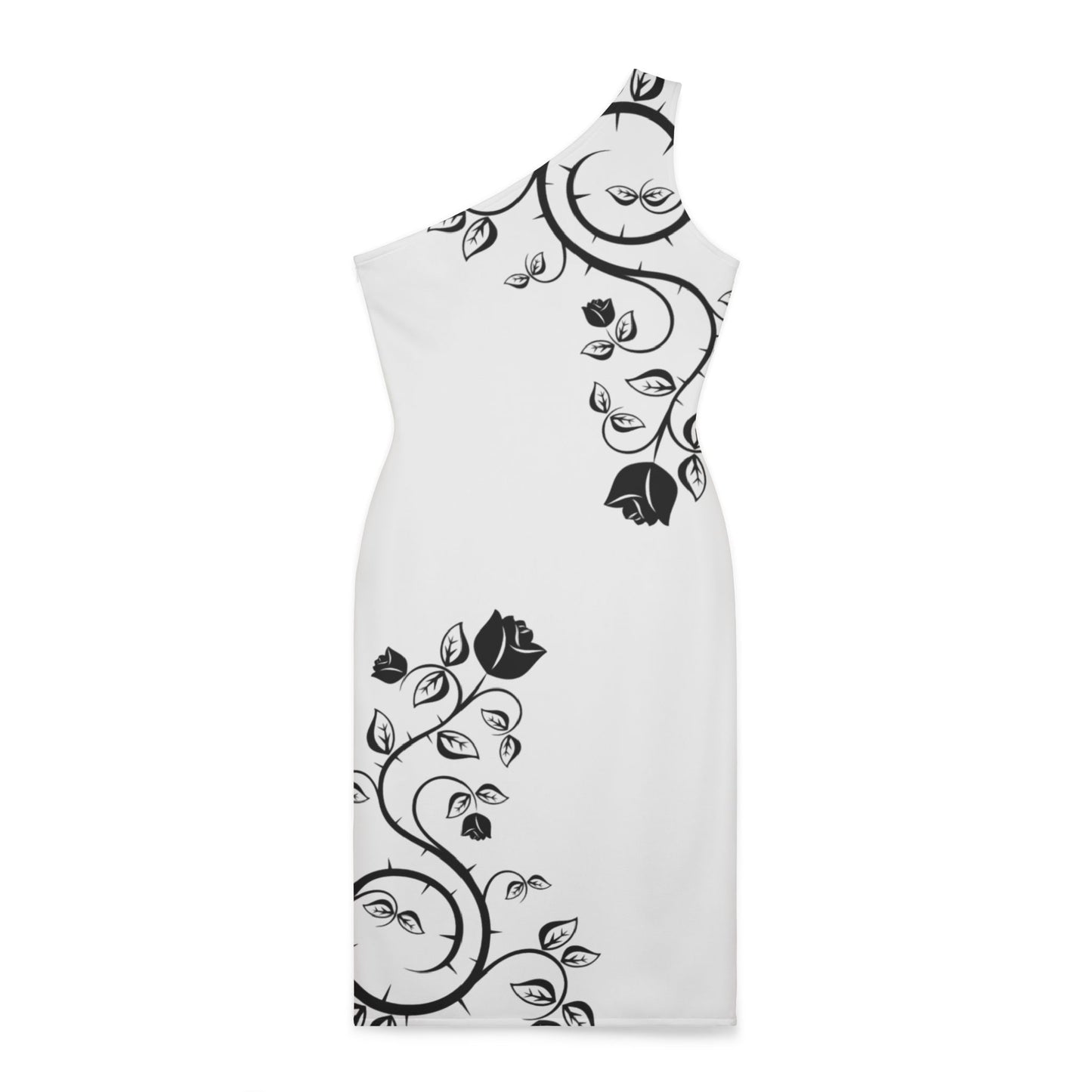 Woman's Shoulder Dress (AOP)/ Rose vines /Black /White