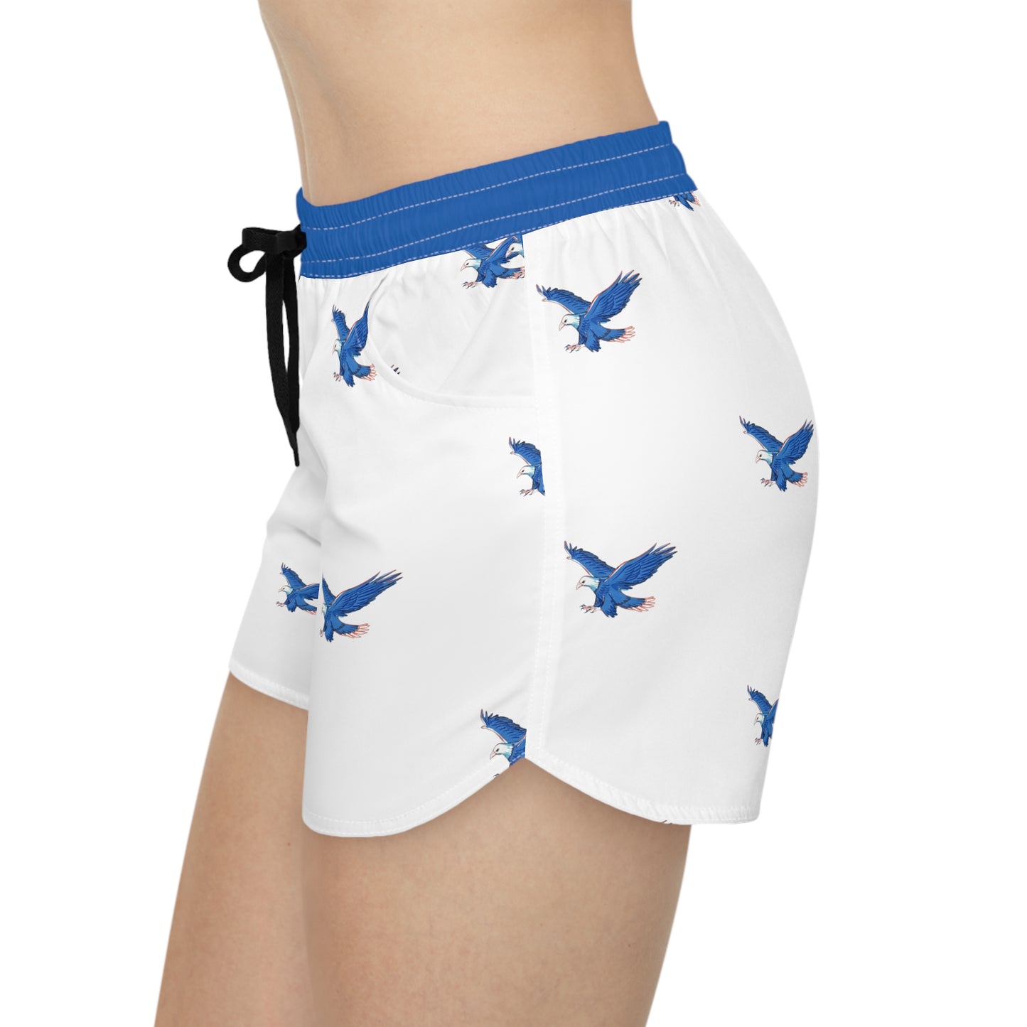 Women's Casual Shorts (AOP)/American Bald Eagle/Blue Waistband