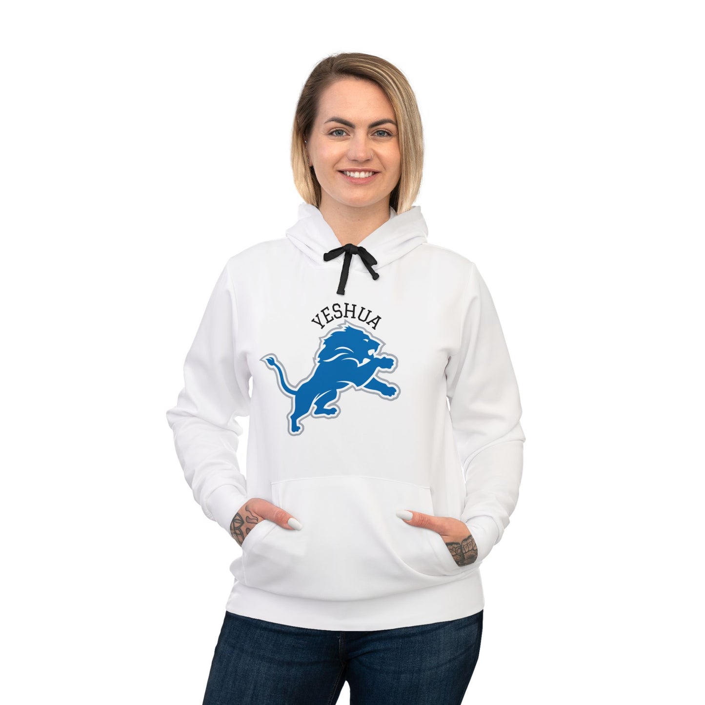 Unisex Athletic Hoodie (AOP) Yeshua/Blue/White/Lion