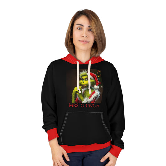 Unisex Pullover Hoodie (AOP)/Mrs. Grinch/Black