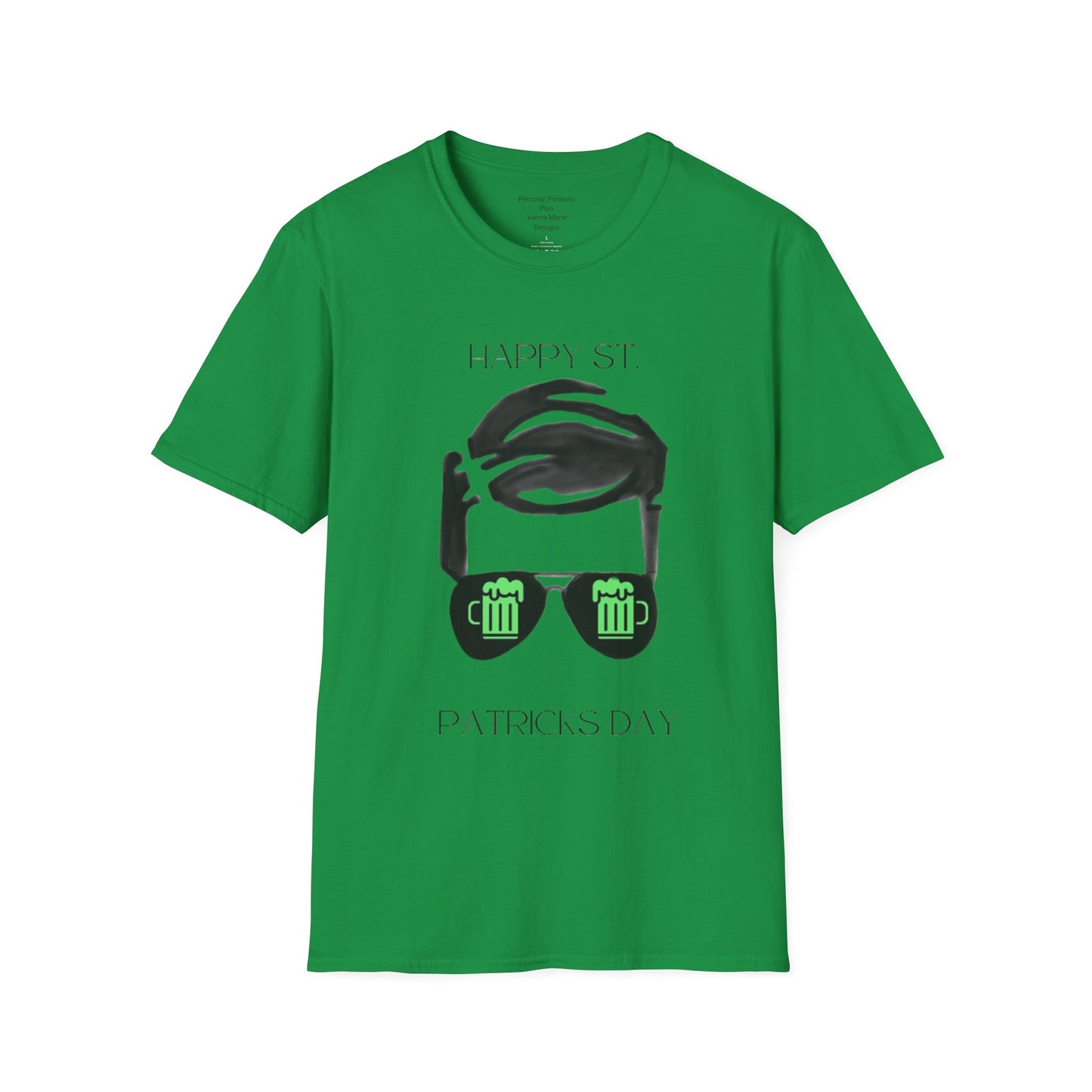 Unisex Softstyle T-Shirt/ Happy St Patrick's Day/Man/Black Glasses/Green Beer