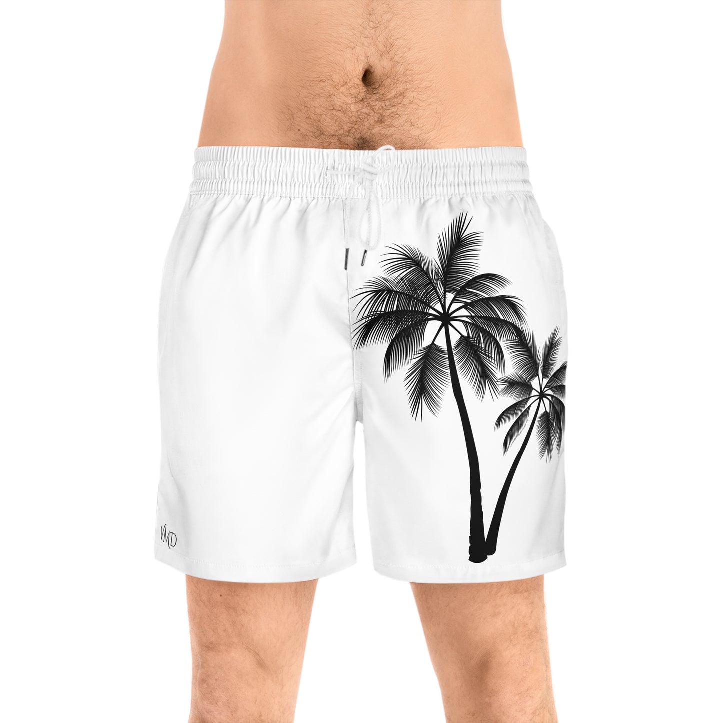 Men's Mid-Length Swim Shorts (AOP)/2 Palm Trees/Black/White