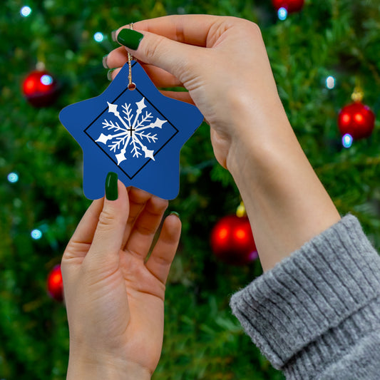 Ceramic Ornament, 4 Shapes/ Dark blue/ White Snowflake