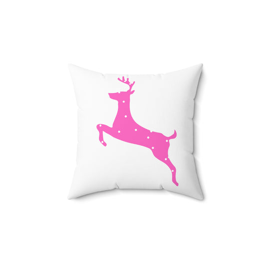 Spun Polyester Square Pillow/Pink Poke a Dot Reindeer/Holiday/White