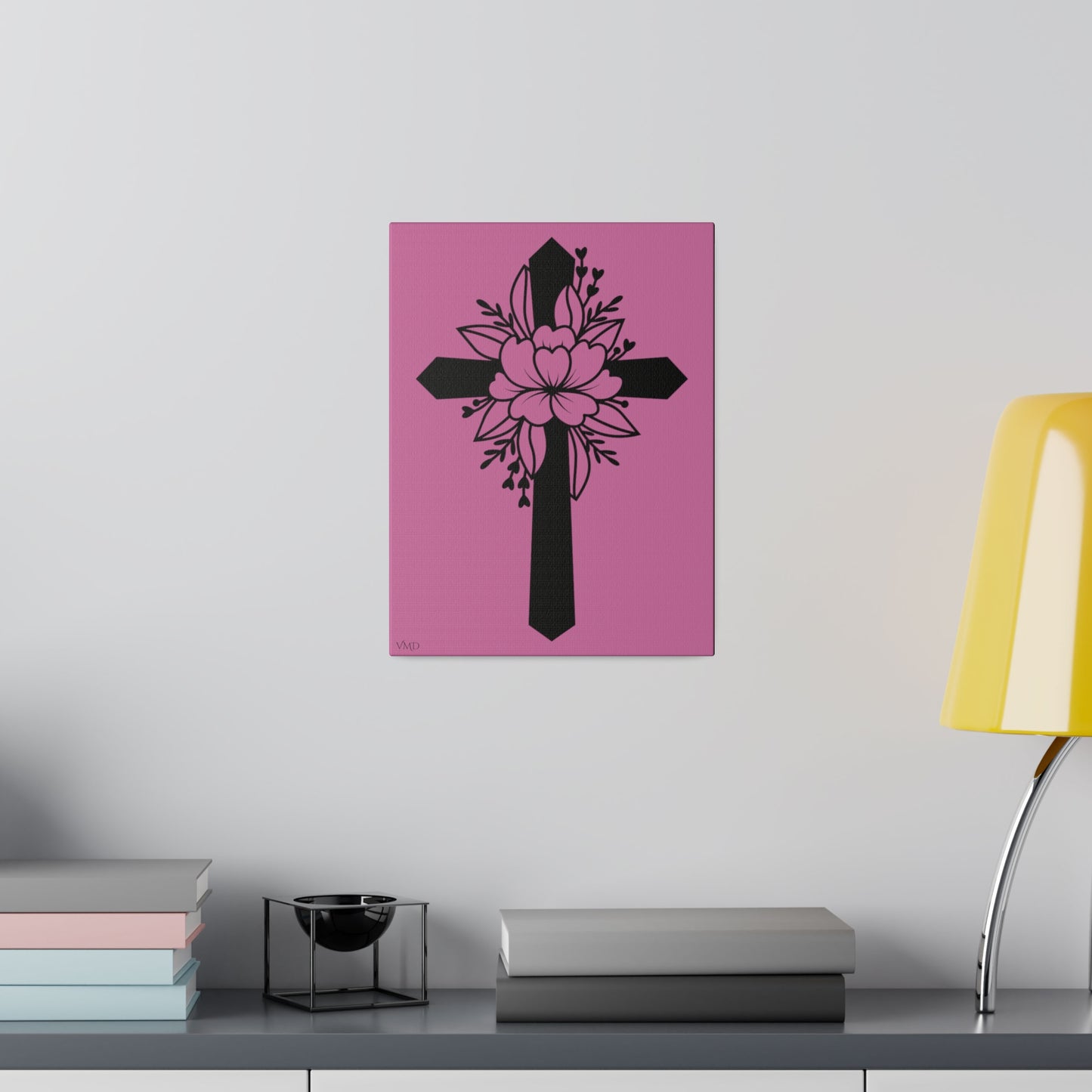 Digital Portrait Print, 0.75"/Floral Cross/Pink BG