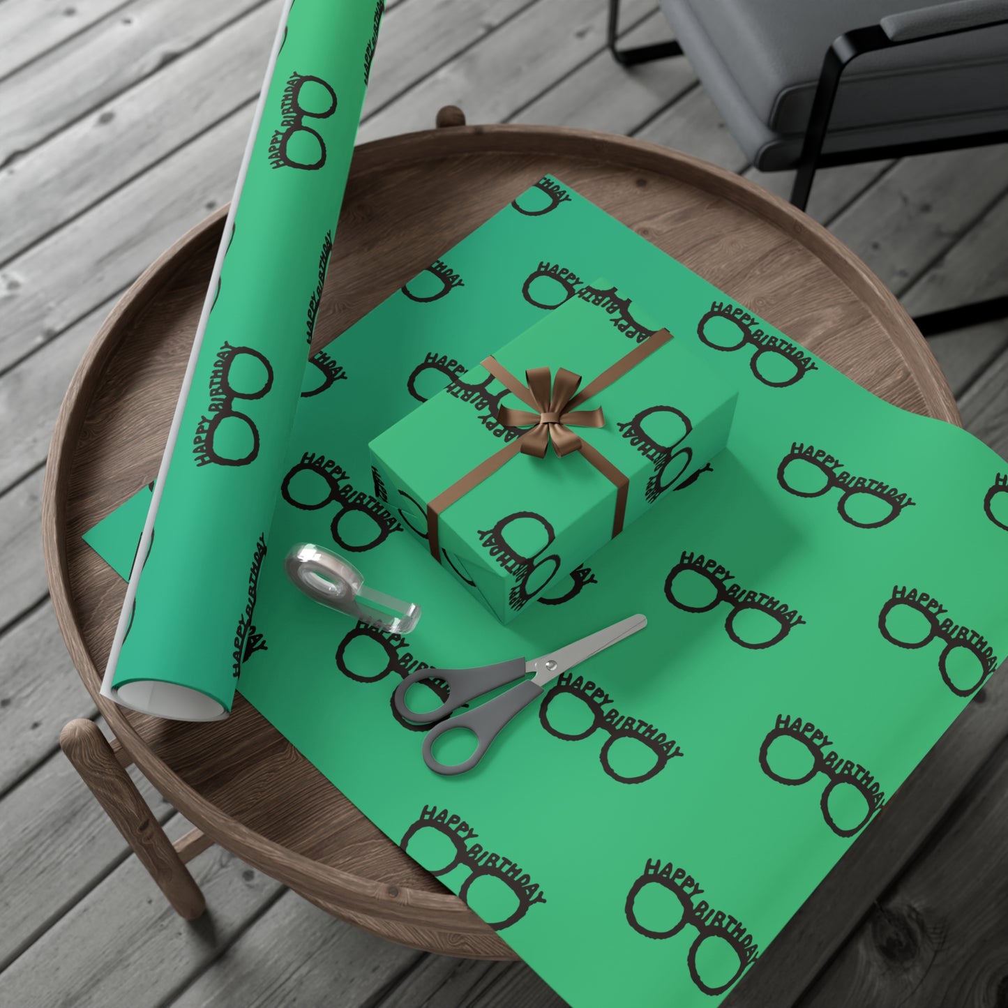 Birthday Gift Wrap Papers Happy Birthday Glasses/ Green Gradient