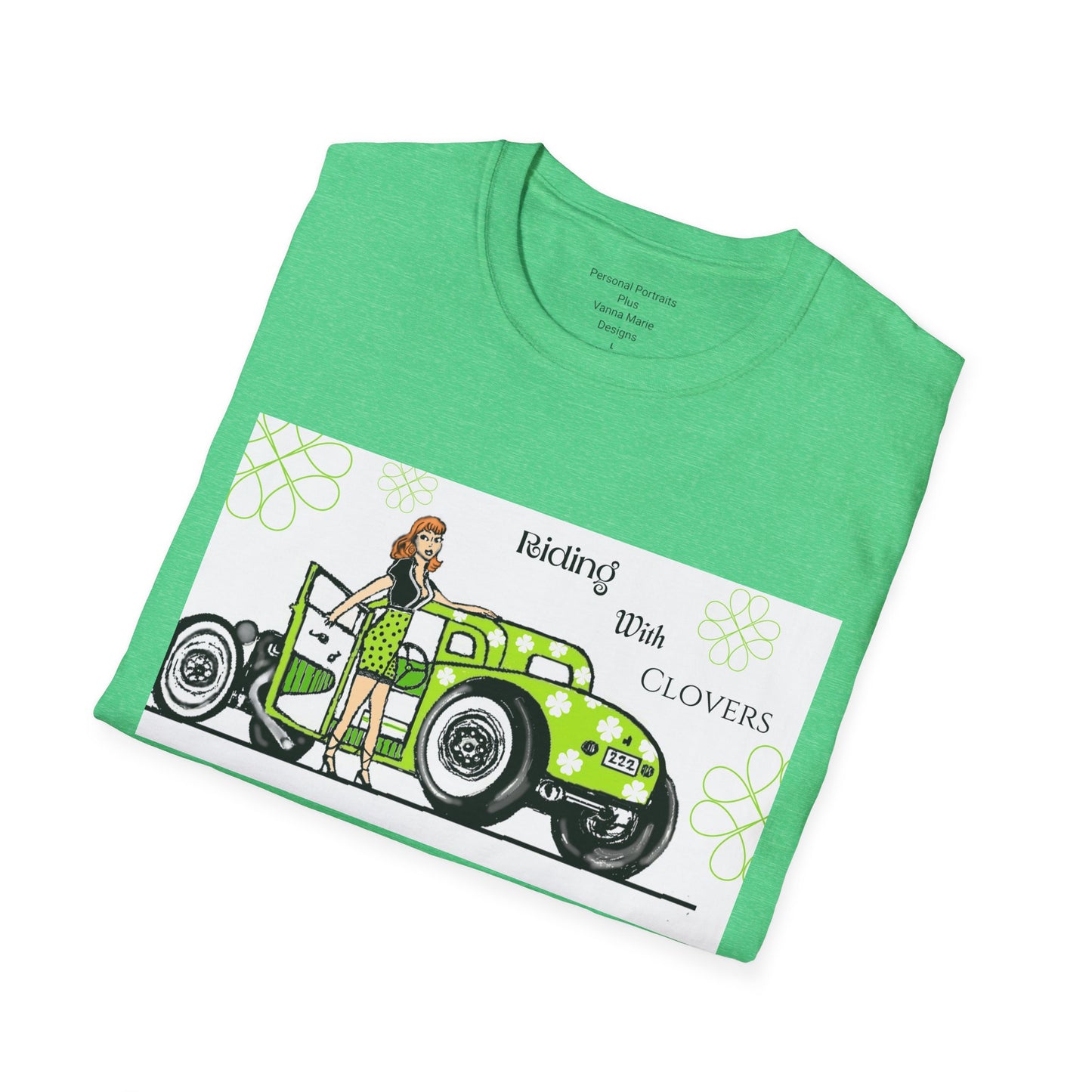 Unisex Softstyle T-Shirt Riding with clovers/ Redhead