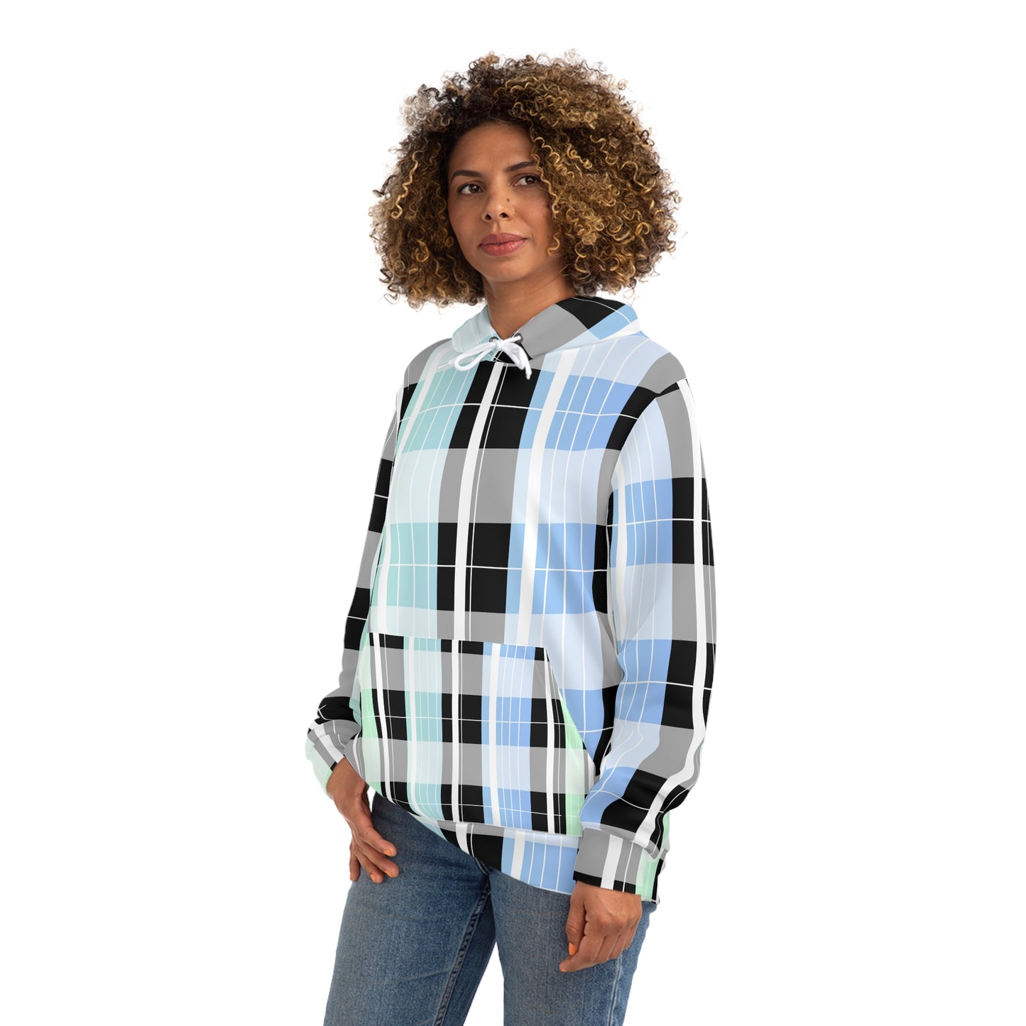 unisex Hoodie (AOP)/ Pastel Plaid/Gradient Green/Blue