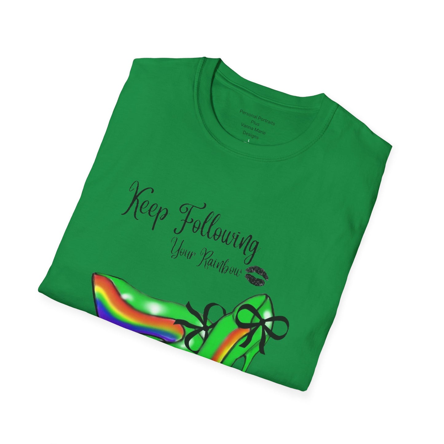 Unisex Softstyle T-Shirt/ Keep following your rainbow/black kiss