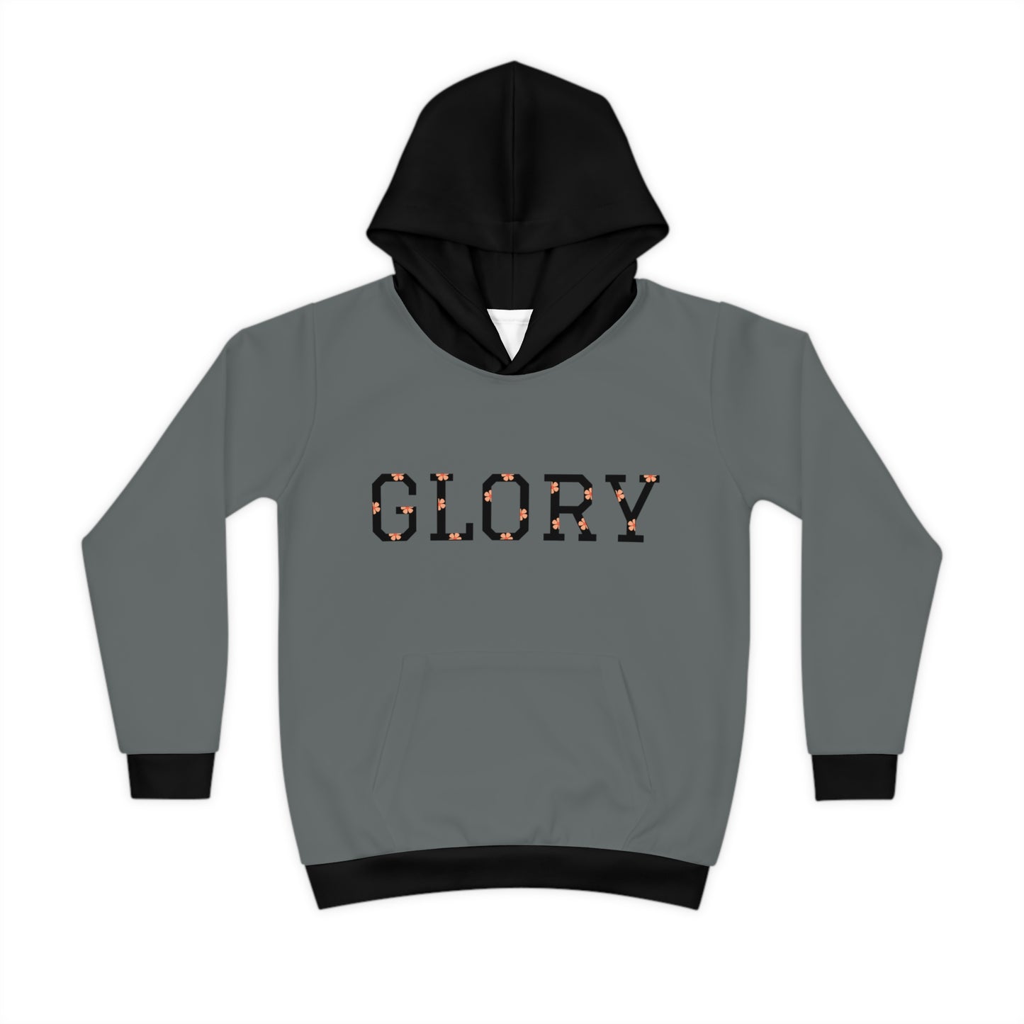 Children's Hoodie (AOP)/ Glory/ Dark Grey/Orange Daisies