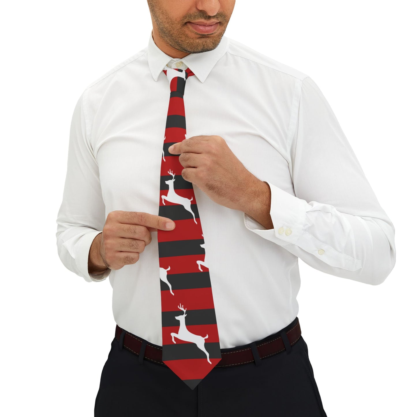 Men's Necktie/ Reindeer Black/Red Striped