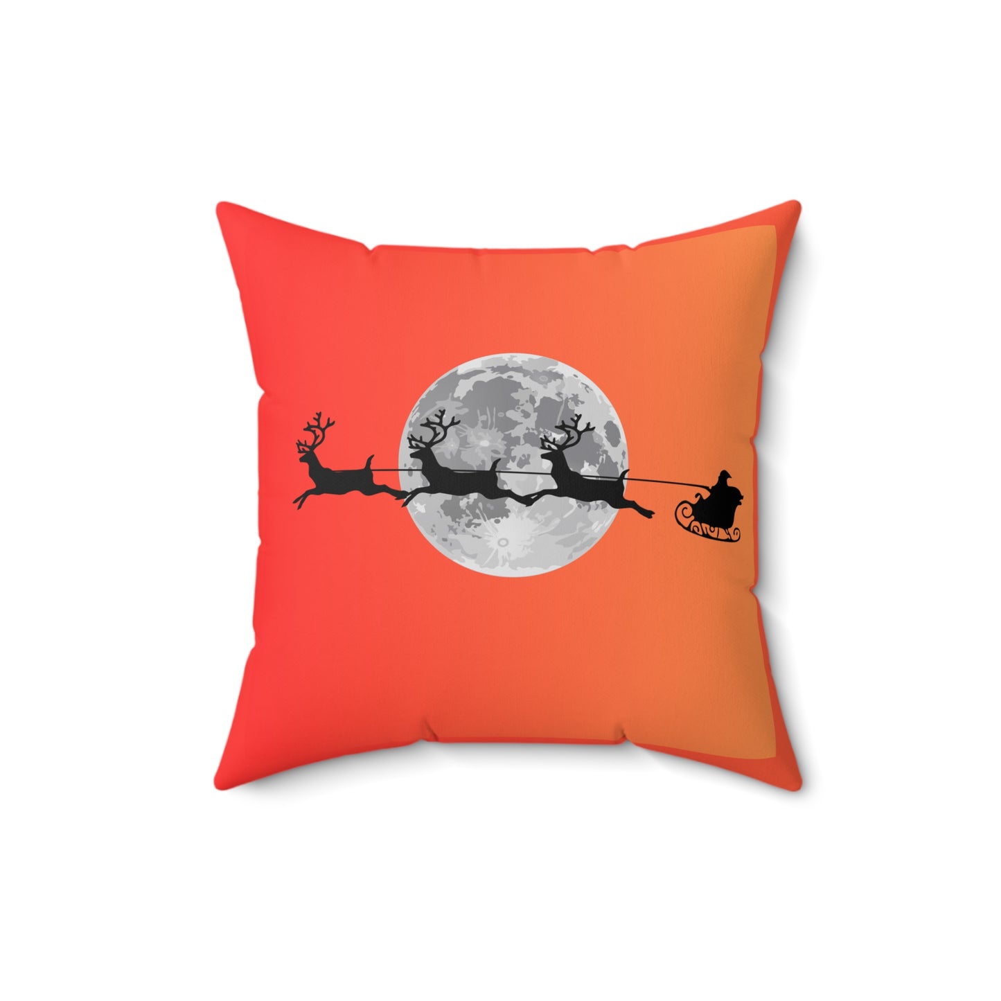 Spun Polyester Square Pillow/Orange Gradient/Santa flying across the moon/Silhouette