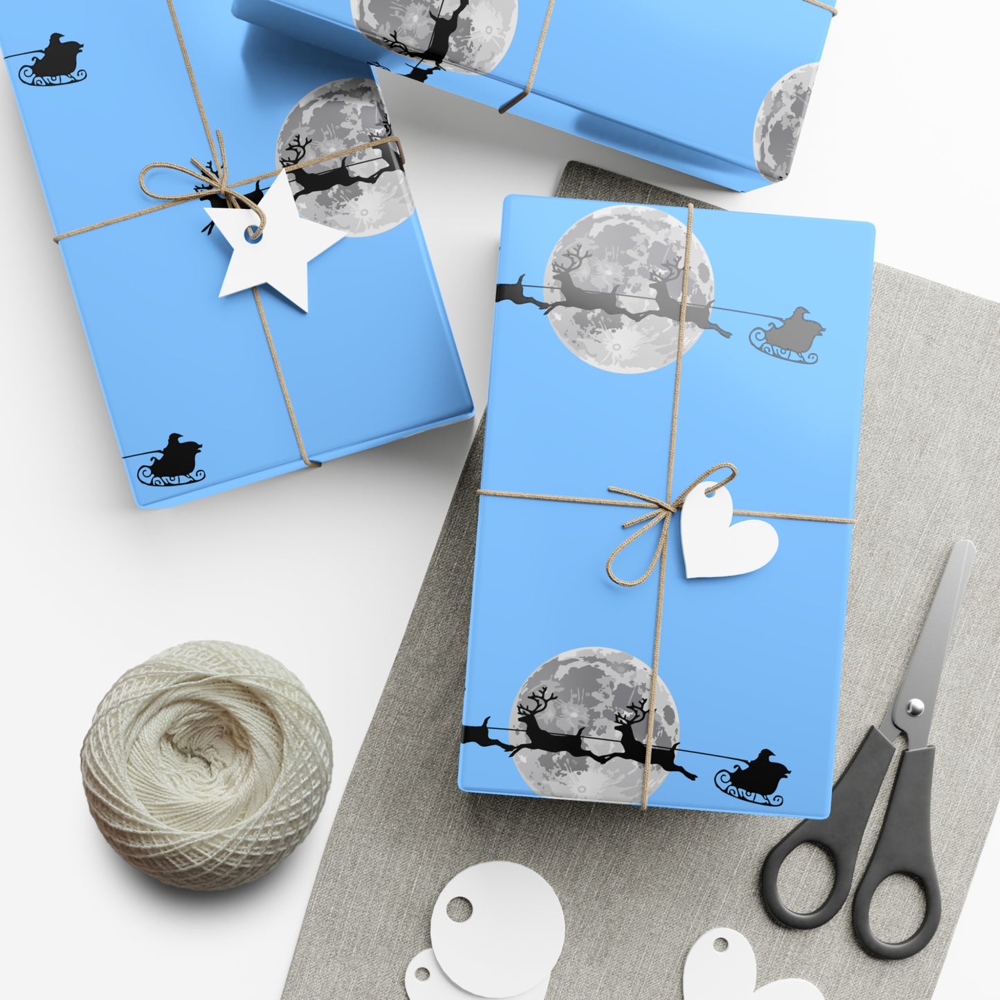 Holiday Gift Wrap Papers/ Blue/Santa in the sky Silhouette