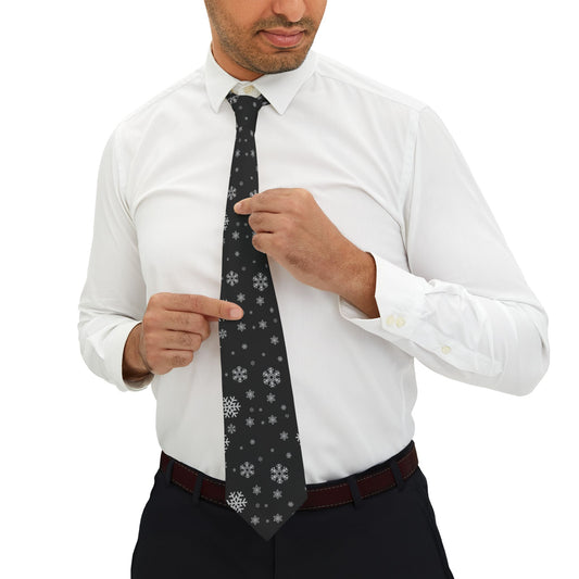 Men's Necktie/White Snowflakes /Black/ BG