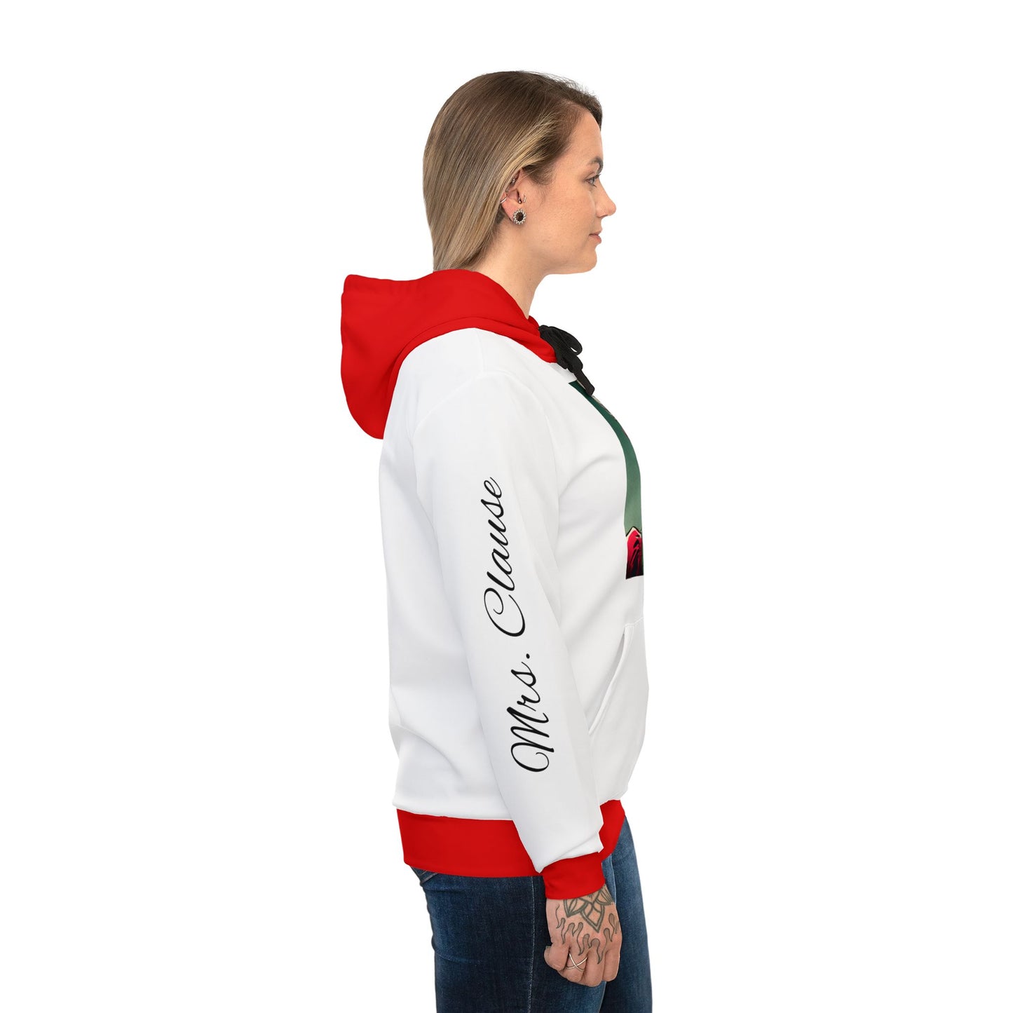 Woman's Athletic Hoodie (AOP)/Mrs clause/ Red/white/1