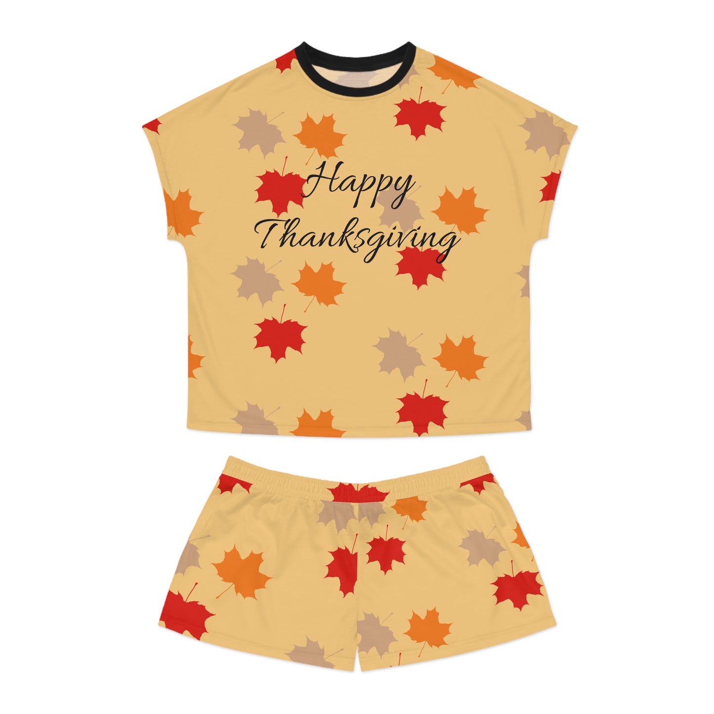 Women's Short Pajama Set (AOP) Happy Thanksgiving/ Holiday/ Leaves