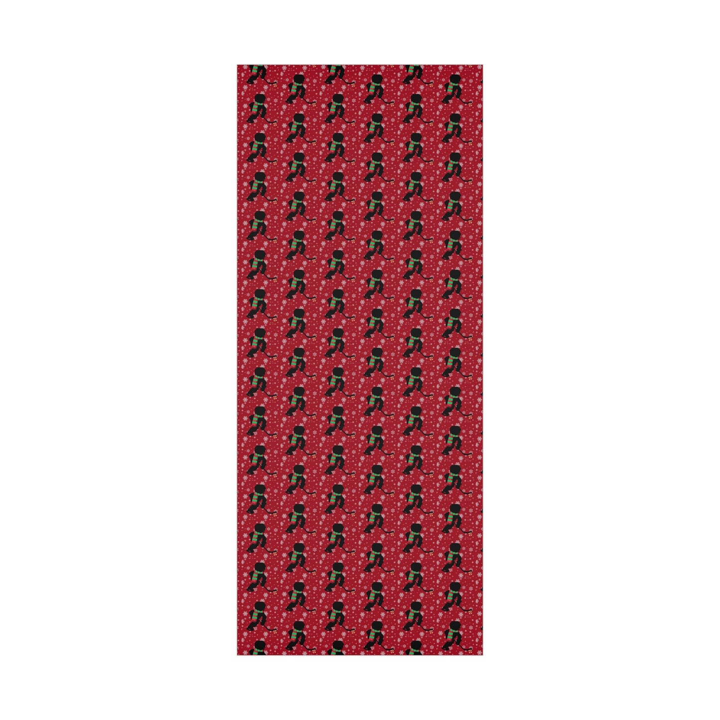 Holiday Gift Wrap Papers/ Hockey Silhouette Red and Green Scarf/Dark Red