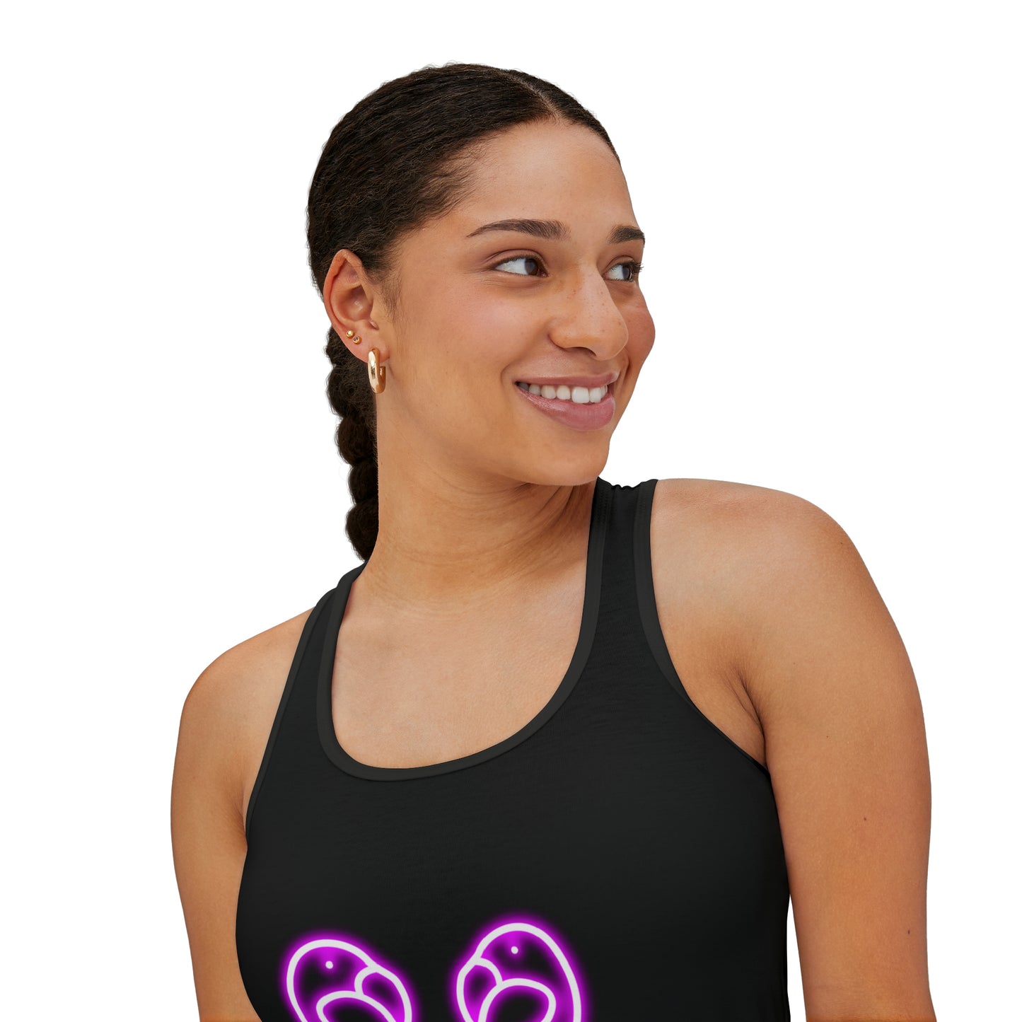 Women's Tank Top (AOP)/Black or white seams/Neon Pink Flamingos