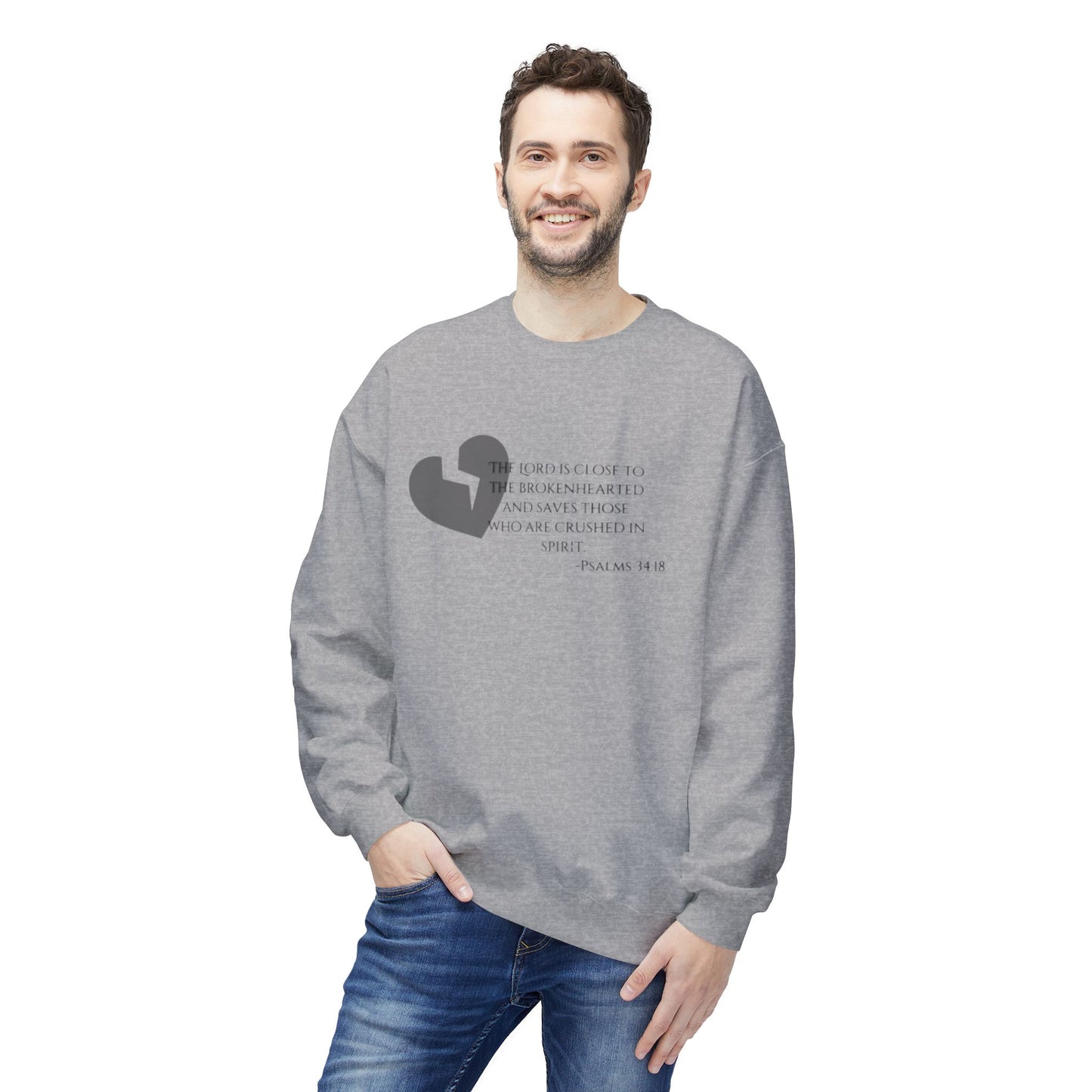 Mens Midweight Softstyle Fleece Crewneck Sweatshirt/Psalms 34:18/Dark Heart