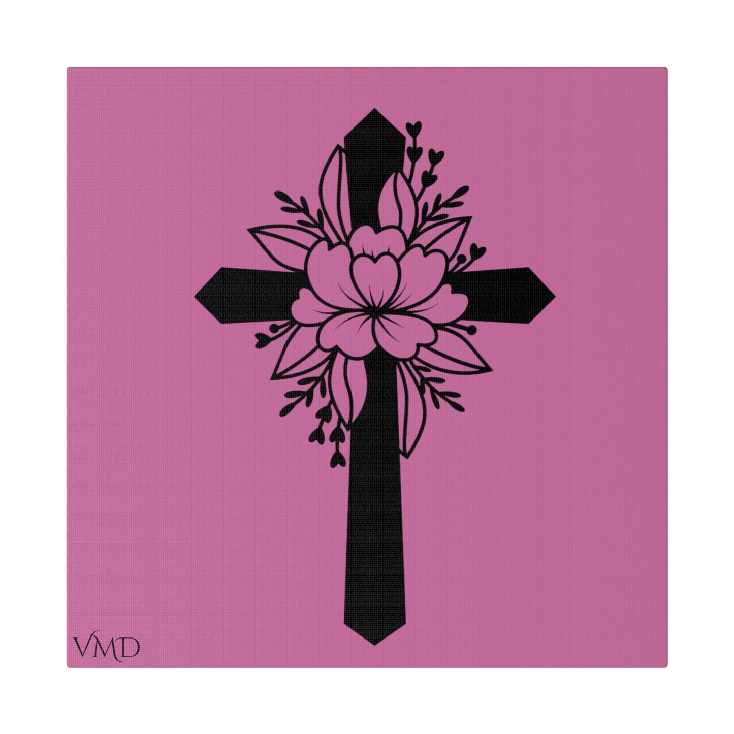 Digital Portrait Print, 0.75"/Floral Cross/Pink BG