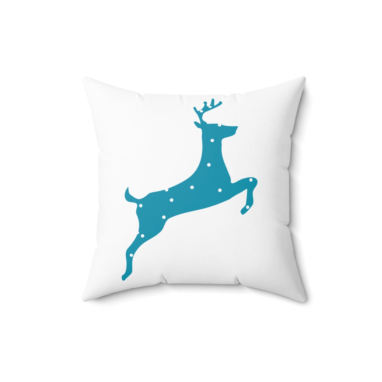 Spun Polyester Square Pillow/Turquoise Poke a Dot Reindeer/Holiday/White