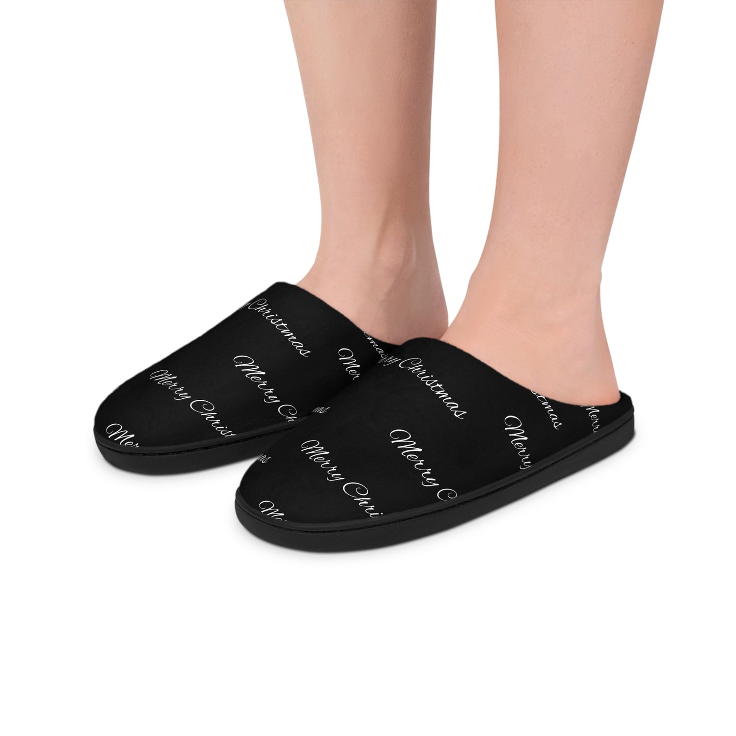 Women's Indoor Slippers/ Black/White/ Merry Christmas