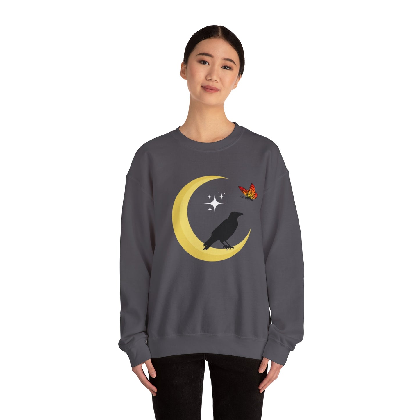 Woman's Heavy Blend™ Crewneck Sweatshirt/ Crow on the moon/White star/Fall