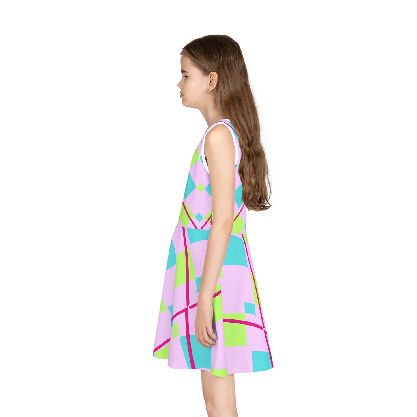 Girls' Sleeveless Sundress (AOP)/Spring/Easter/Green/Blue/Diamond