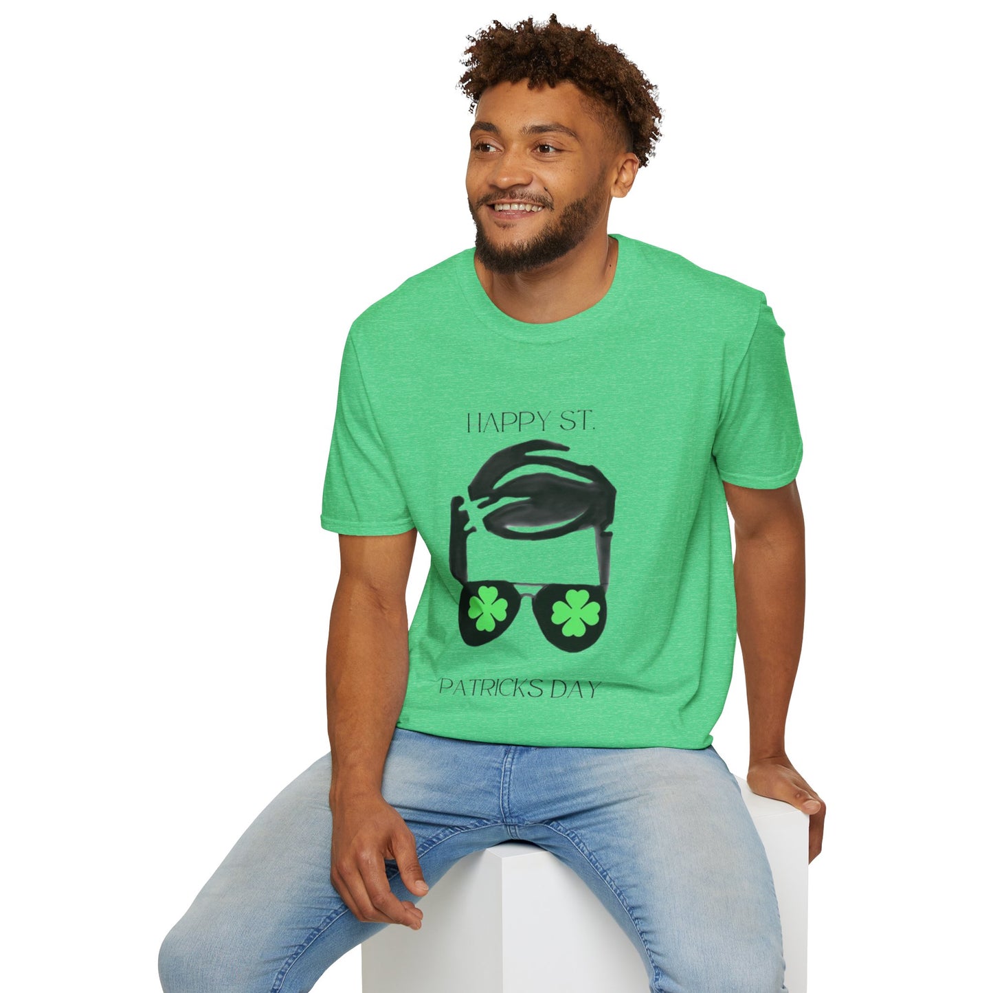 Unisex Softstyle T-Shirt/Happy St. Patricks' Day/Black Glasses/Green Clovers