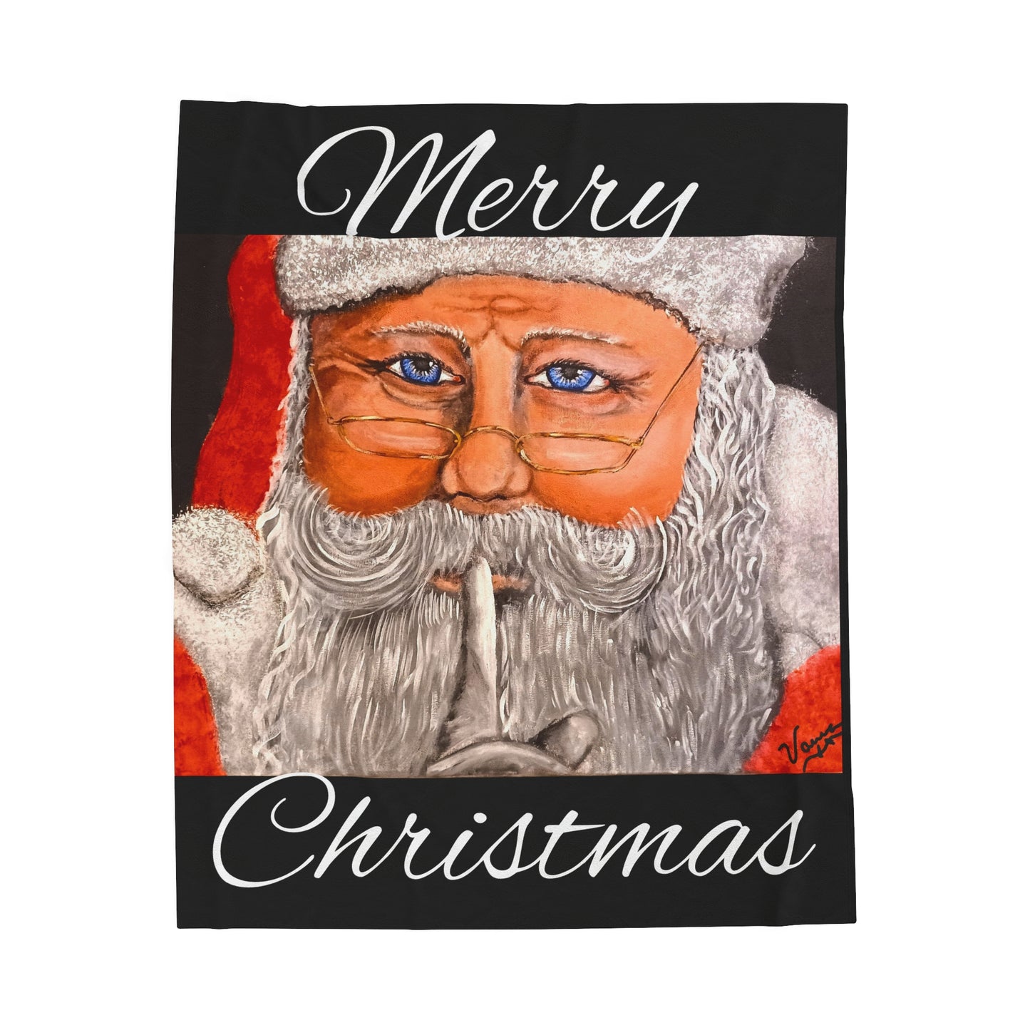 Velveteen Plush Blanket/Santa/Merry Christmas/Black