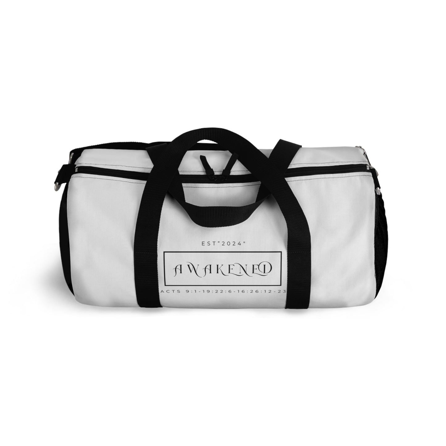 Duffel Bag/Awakened/White/Black/Bible Scripture/Rectangle