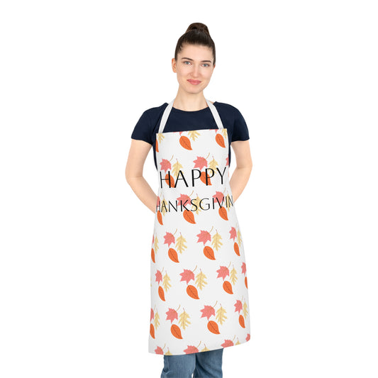 Adult Apron (AOP) Holiday/Happy Thanksgiving/Fall leaves/White